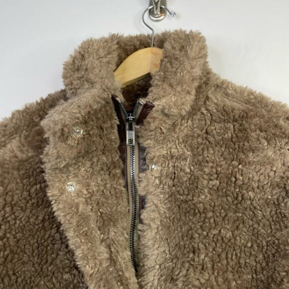 ASOS Hero Borg Brown Faux Fur Teddy Bomber Chuck on Coat Jacket 6 Petite New - Picture 4 of 16